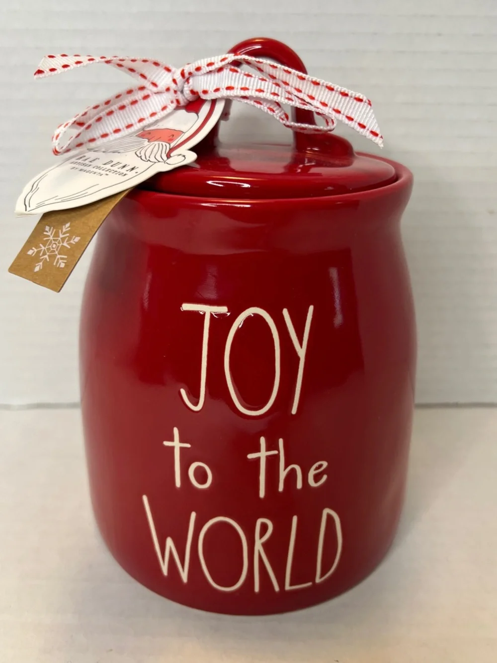 Rae Dunn Joy to the World Red White Decorative Holiday Canister New